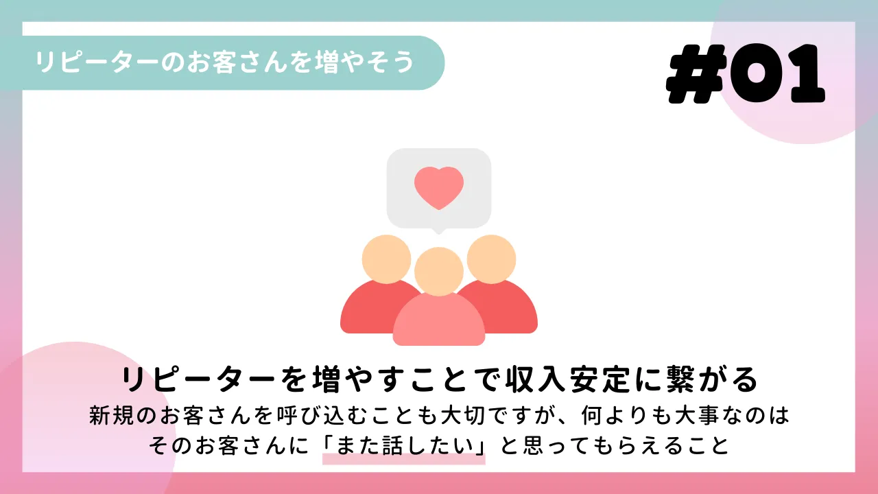 ①　リピーターのお客さんを増やそう