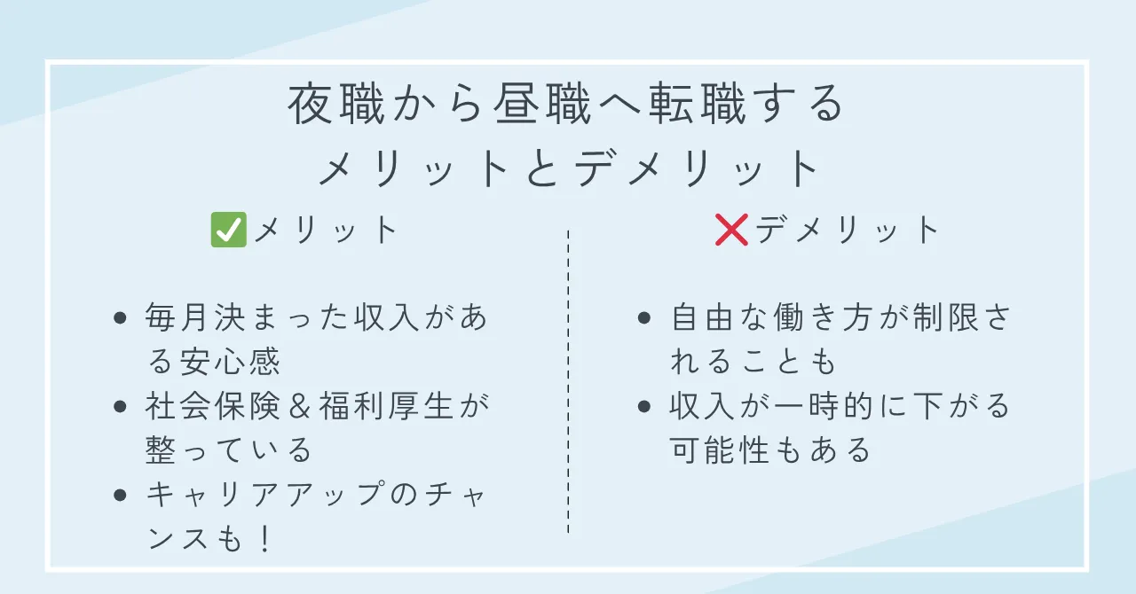 夜職から昼職へ転職するメリットとデメリット